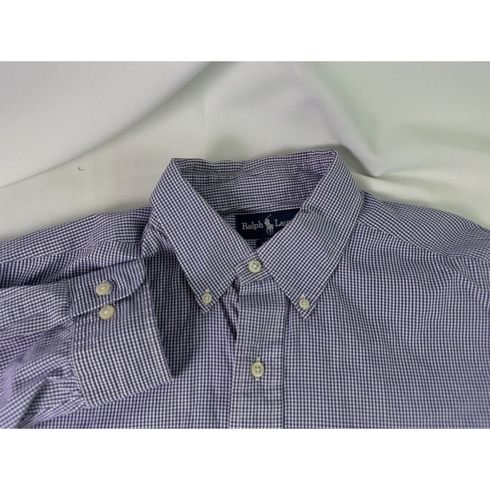 Ralph Lauren Shirt Mens 16.5 34/35 Blue Check Long Sleeve Button Up Yarmouth